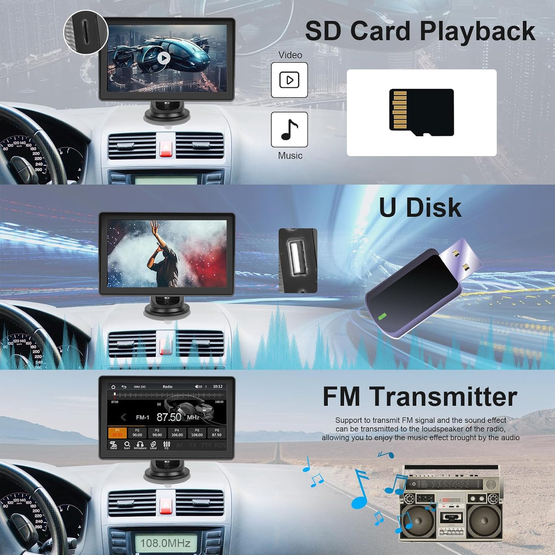 Display Kabelloses Apple Carplay & Wireless Android Auto, Bildschirm 7 Zoll HD Touchscreen Tragbarer