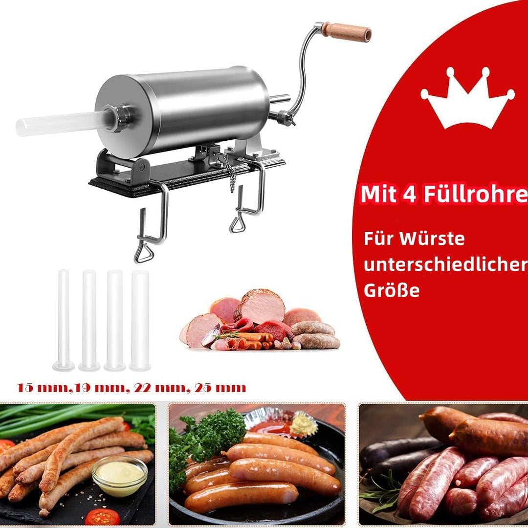 RELAX4LIFE 4 kg Wurstfüller manuell, Wurstfüllmaschine mit 4 Füllrohre, Wurstpritze für Metzgerei &amp;