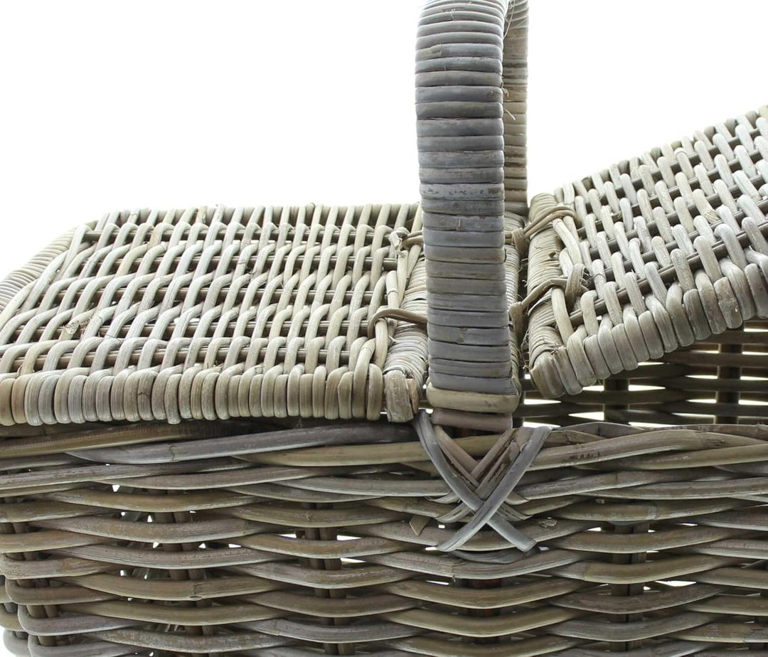 FRANK FLECHTWAREN, Picknickkorb Rattan, trendiges Koboo-Grey, teilweise lackiert, liebevoll von Hand