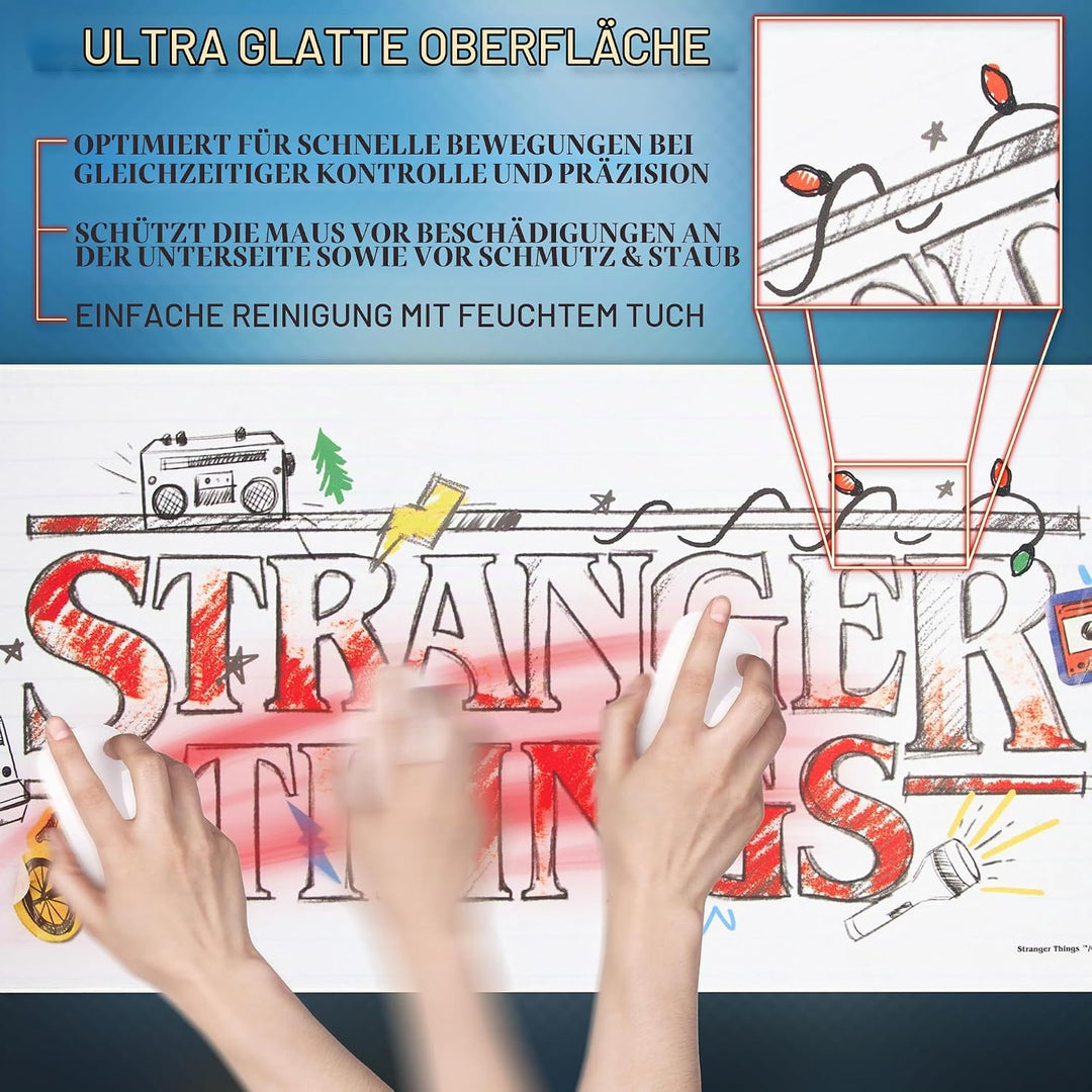 Stranger Things Schreibtischunterlage XXL - Mauspad Gaming Schreibtisch Zubehör 800x360mm - Anti-Rut