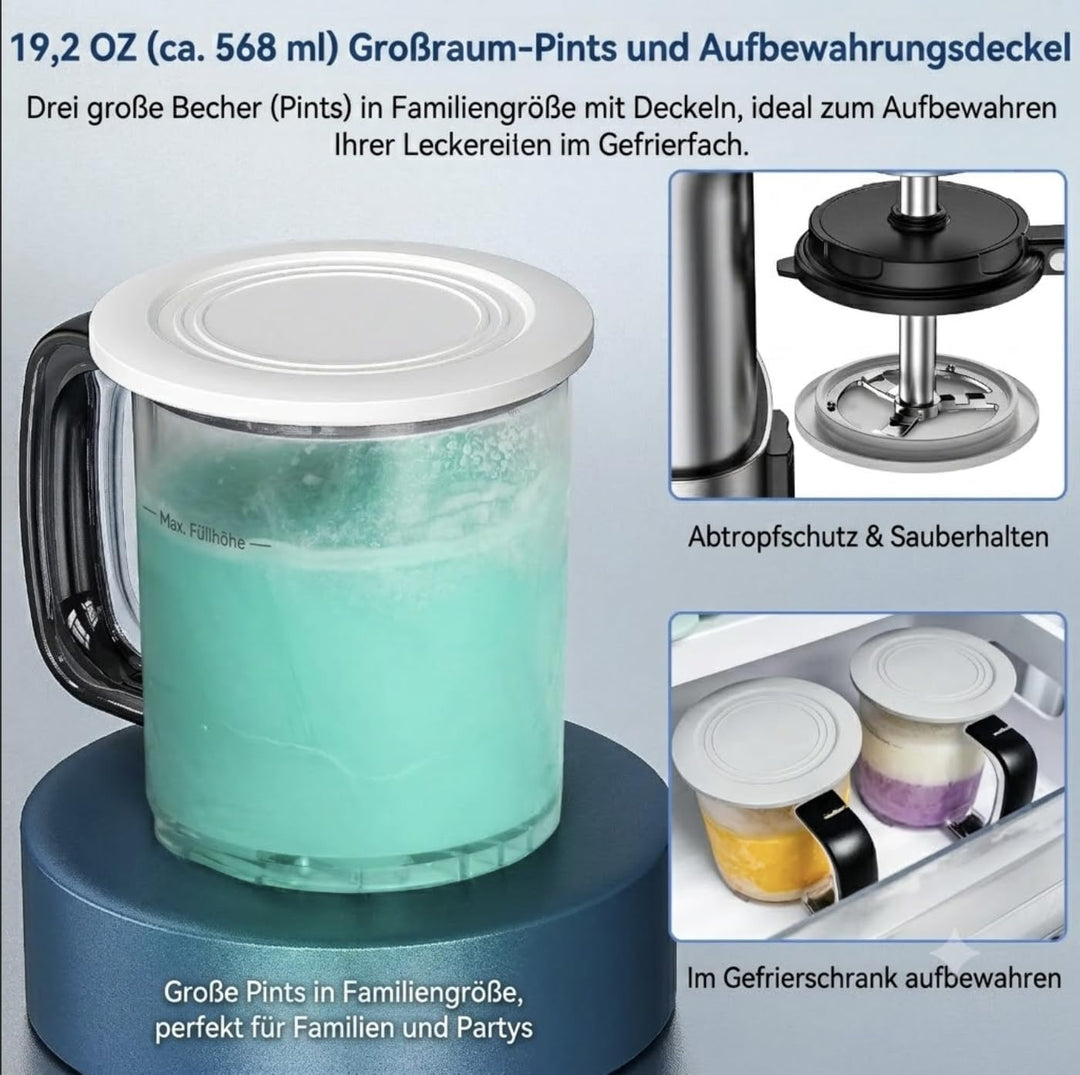 Eismaschine 10-in-1 Edelstahl – Gelato, Sorbet, Frozen Yogurt, 3 BPA-frei | Veganes &amp; zuckerfreies E