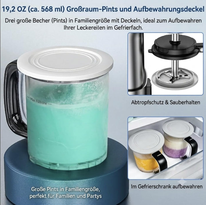 Eismaschine 10-in-1 Edelstahl – Gelato, Sorbet, Frozen Yogurt, 3 BPA-frei | Veganes &amp; zuckerfreies E