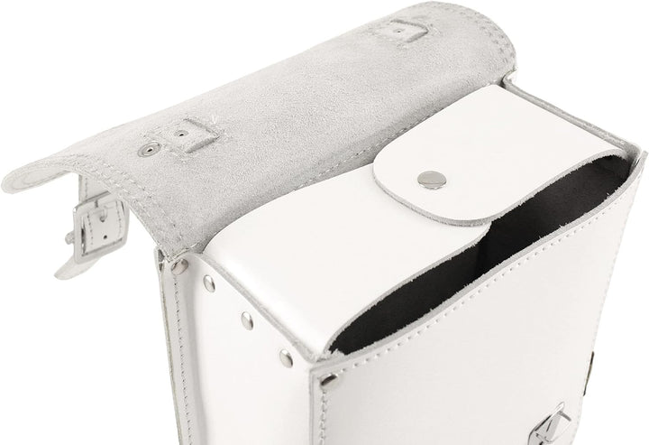 Kleine Leder Hecktasche mit Schnellverschluss Gepäckträger Tasche Packtasche Weiss passend für Simso