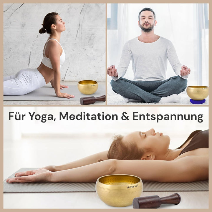 Tibetisches Klangschalen-Set für Yoga, Meditation und Entspannung - Gehämmerte tibetische Klangschal