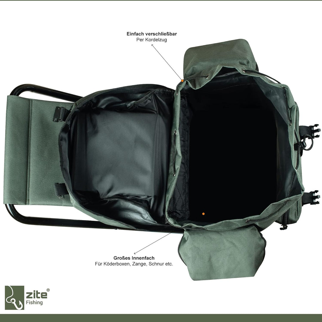 Zite Fishing Angelrucksack mit Stuhl - Rucksack-Stuhl Faltbar Angeln & Camping - Hocker Klappbar mit