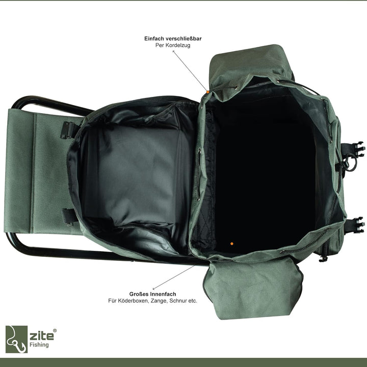 Zite Fishing Angelrucksack mit Stuhl - Rucksack-Stuhl Faltbar Angeln & Camping - Hocker Klappbar mit