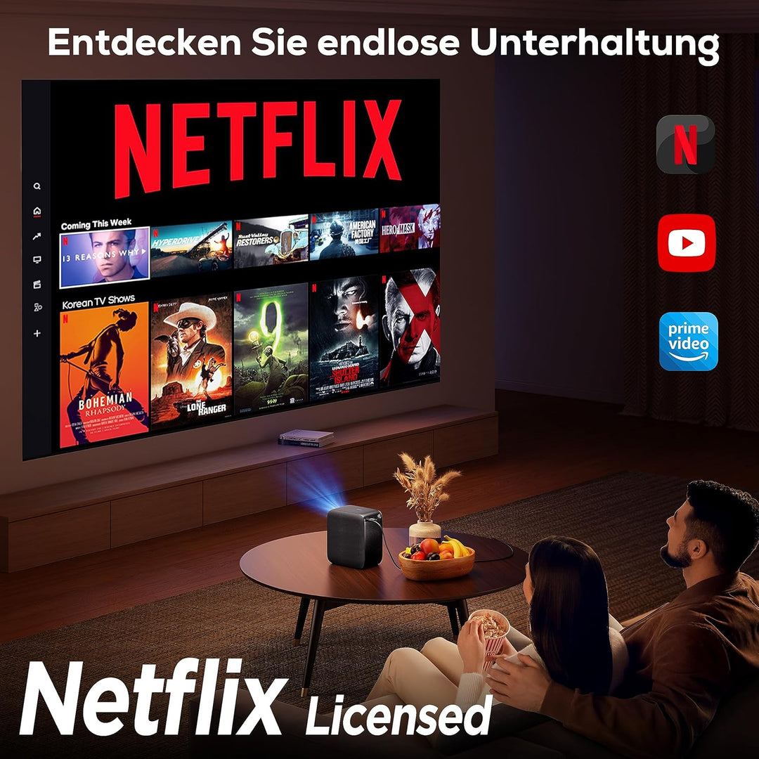 Beamer【Integriertes Netflix/YouTube/Prime Video】, Full HD 1080P 18000 Lumen, iZEEKER 4K Beamer WiFi
