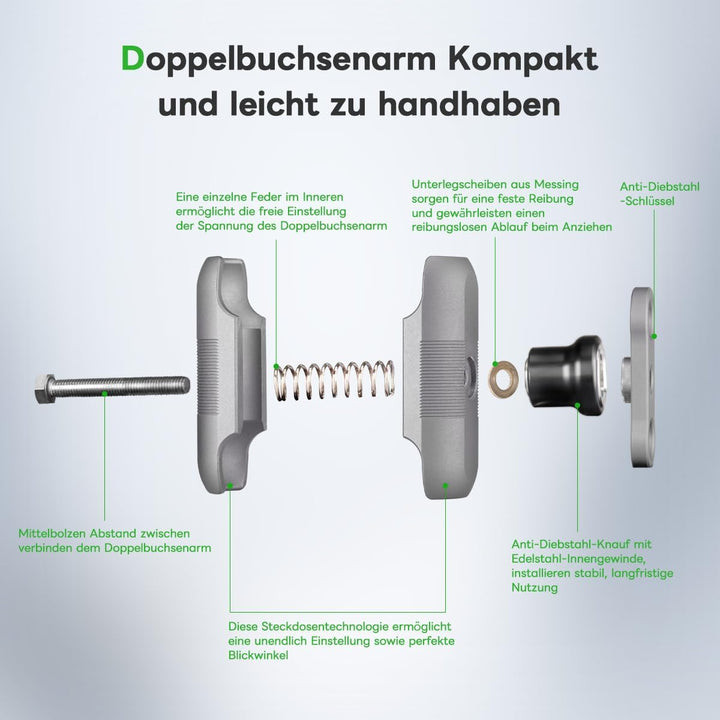 FANAUE Doppelbuchsenarm Kompatibel mit RAM Mounts 1" Ball und Motorrad Fahrrad Telefonhalter, passt