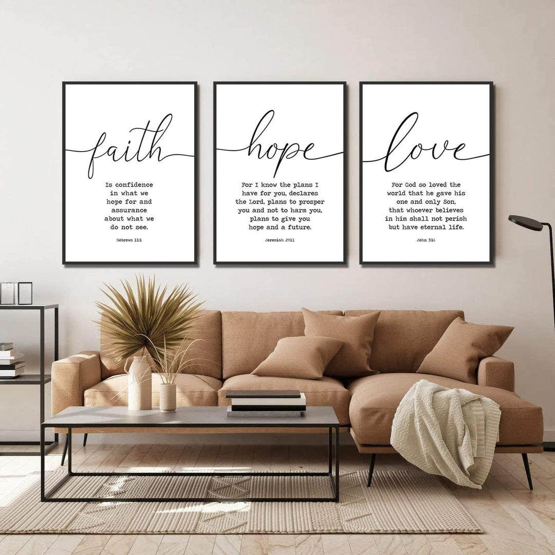 Leinwand-Kunstdruck mit Bibelversen Glaube Hoffnung und Liebe, 3-teilig, für Wohnzimmer, grosse Grös
