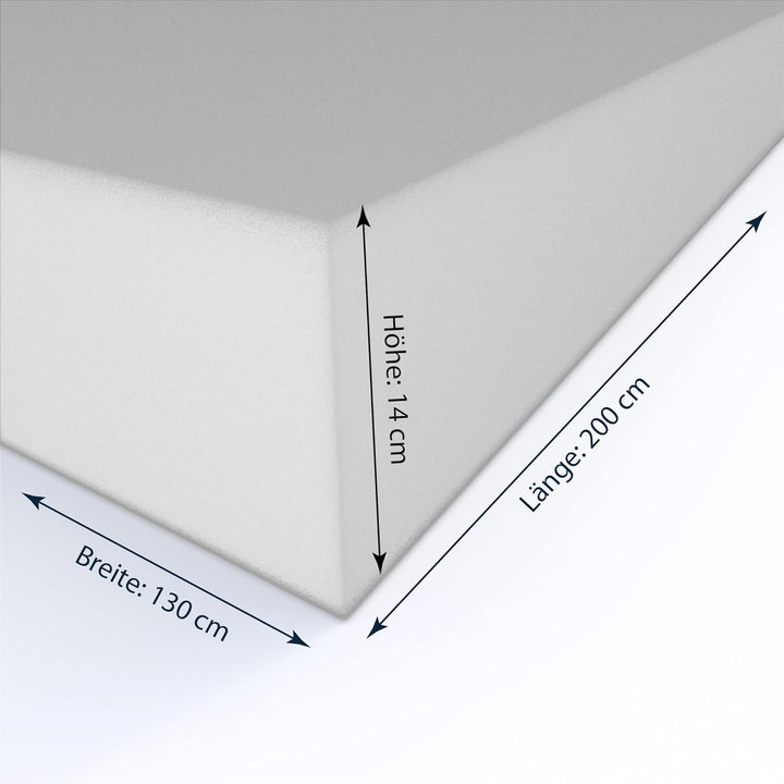 MSS e.K. Schaumstoffplatte Polster Auflage Topper - 200 x 130 x 14 cm - RG27/45 14 cm 130 x 200 cm,