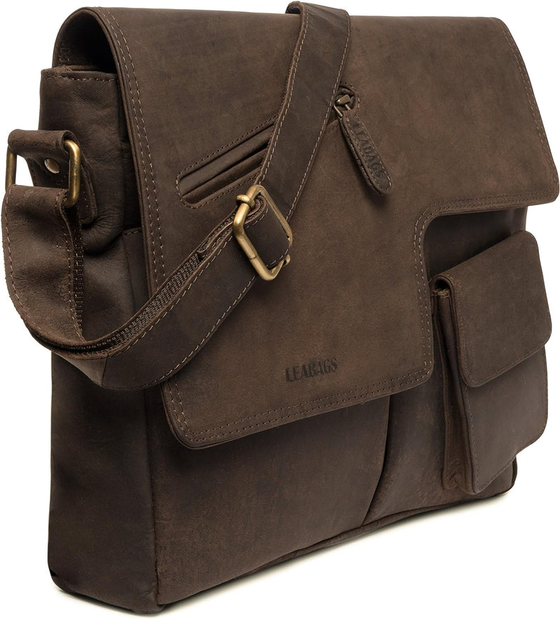 LEABAGS Leder Umhängetasche Herren & Damen I Echtleder Laptoptasche bis 13 Zoll I Messenger Bag mit