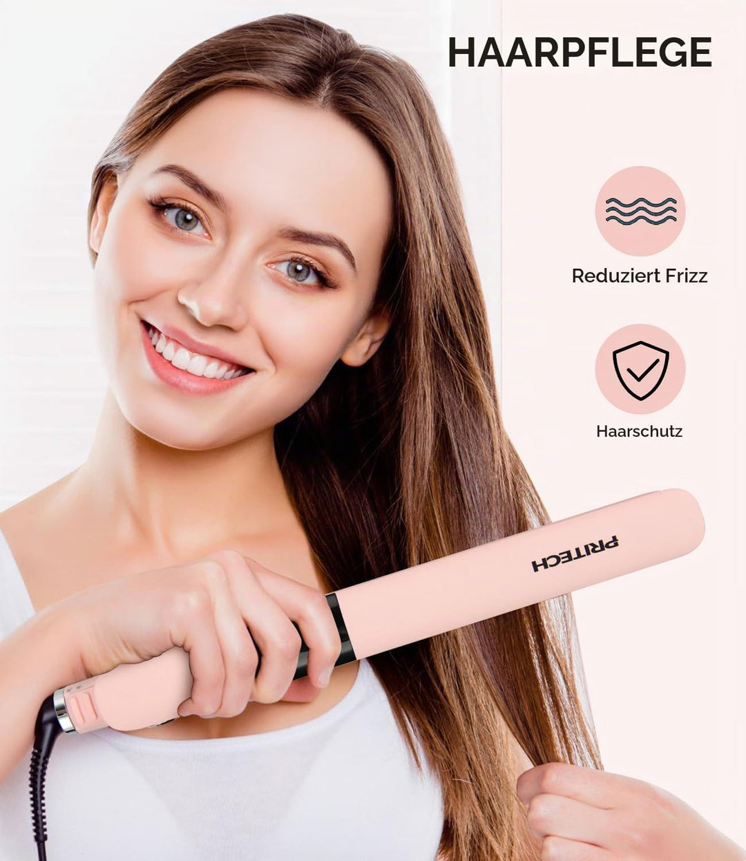 PRITECH Haarglätter, Heizplatte aus Titan, LCD-Display, Flacheisen aus Titan mit einstellbarer Tempe