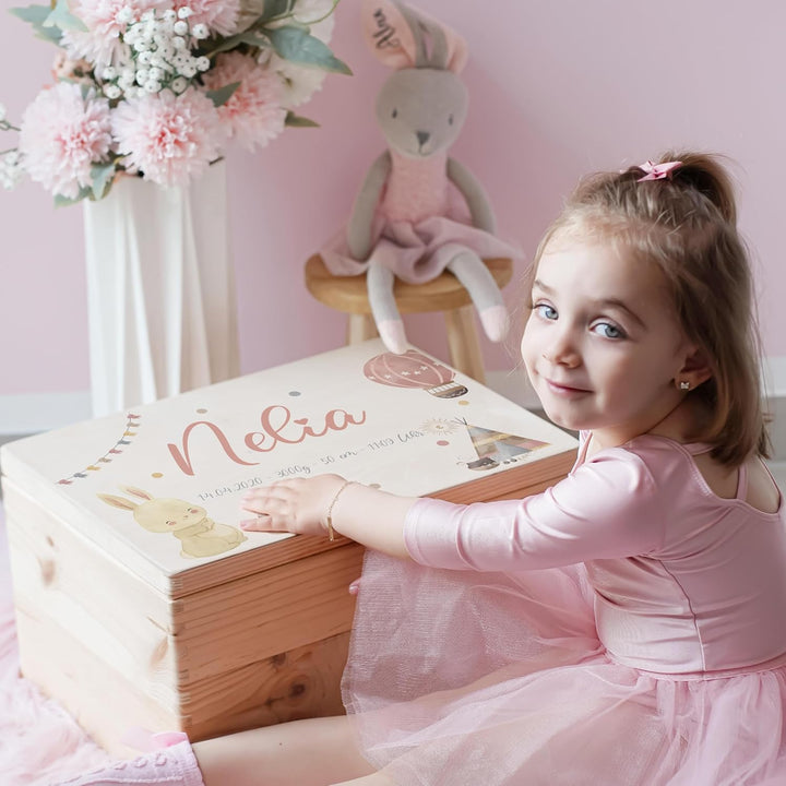 KIDSMOOD - Erinnerungsbox Baby, personalisierte Holzkiste mit Deckel, Ideal zur Aufbewahrung von Eri