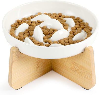 PETTOM Anti Schling Napf Katze Erhöht, Keramik Antischlingnapf Katze, Slow Feeder Katze Nassfutter,