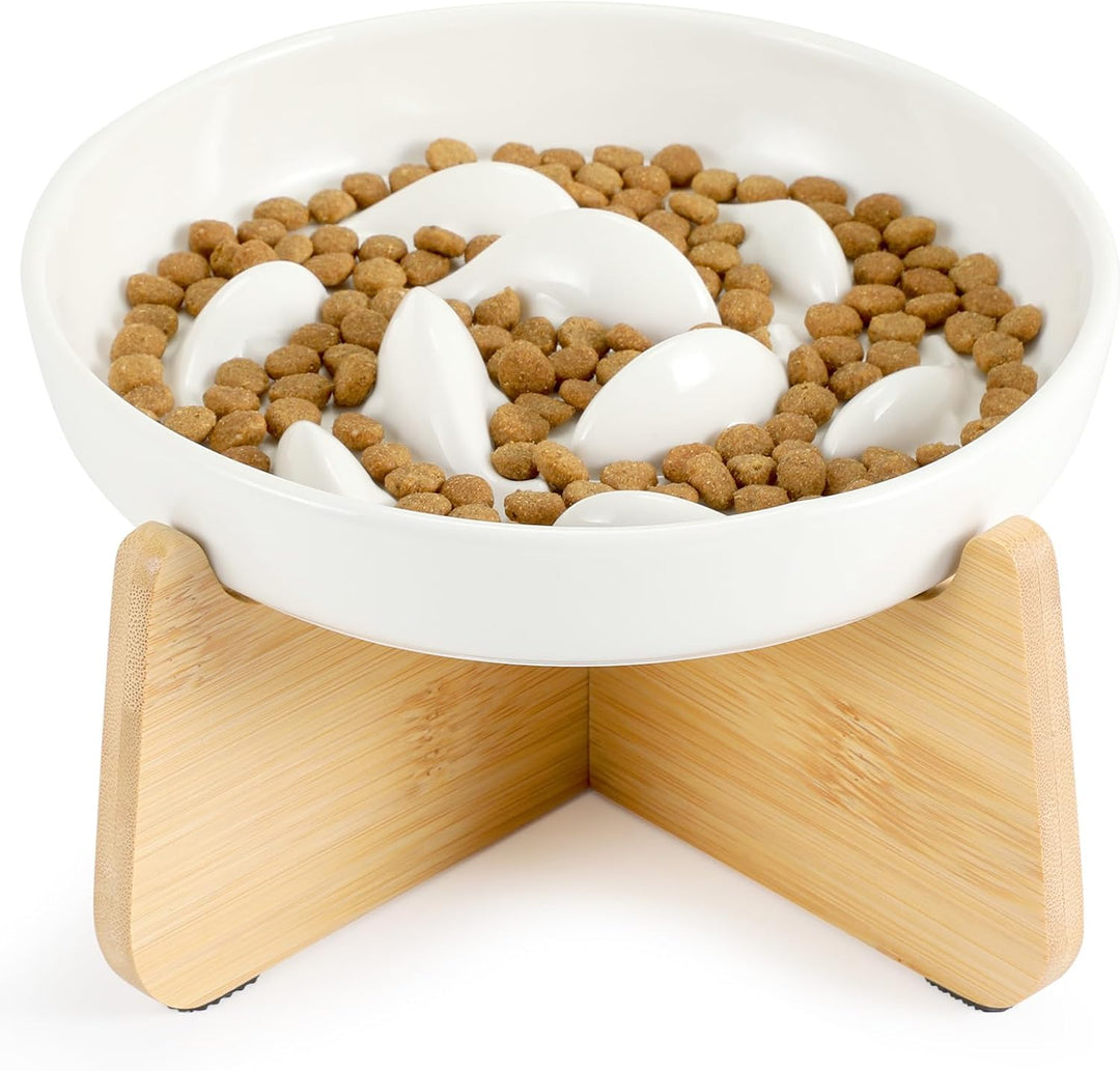 PETTOM Anti Schling Napf Katze Erhöht, Keramik Antischlingnapf Katze, Slow Feeder Katze Nassfutter,