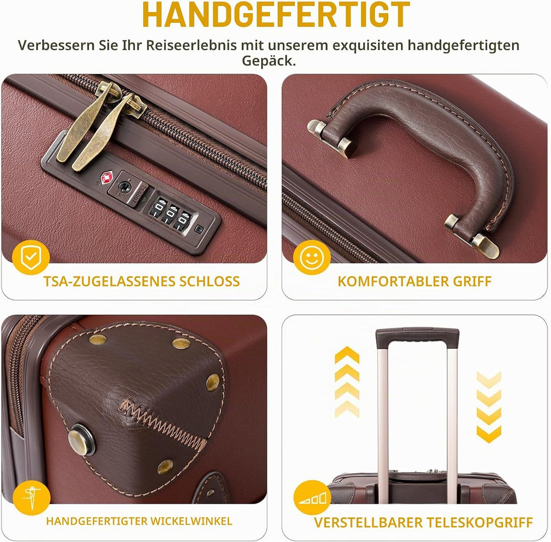 Urecity Vintage Reisekoffer Set 2 Teilig Leicht Retro Lederkoffer Hartschale Trolley Handgepäck Sets