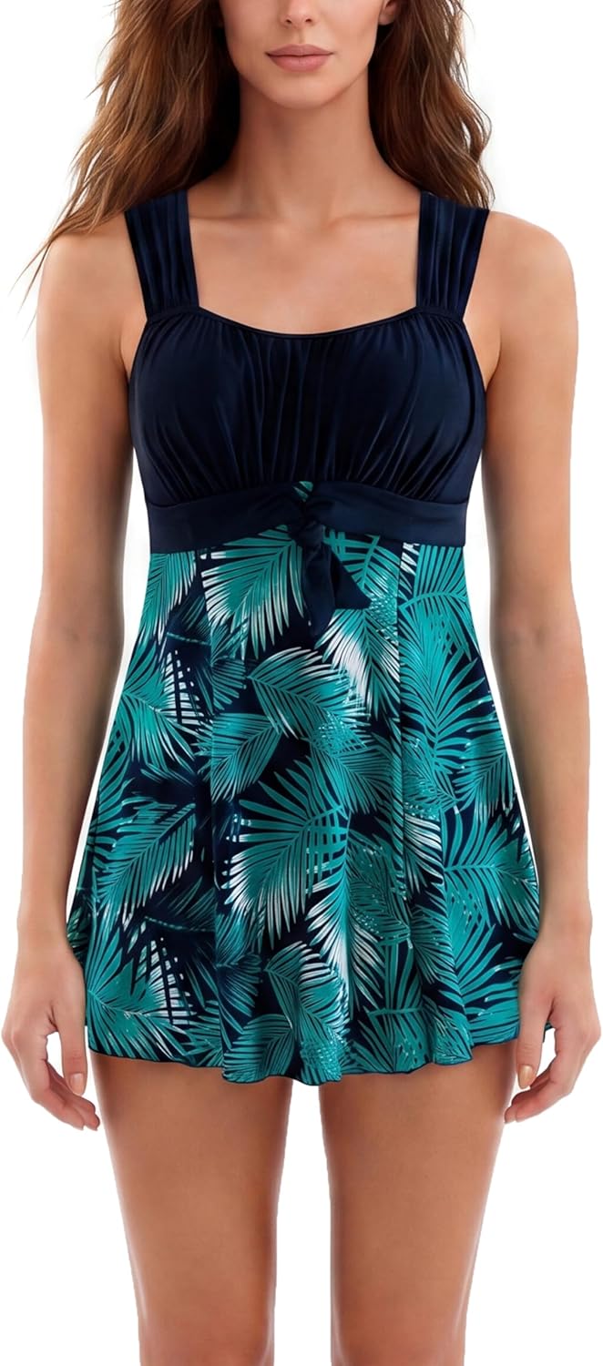 Wantdo Damen Badeanzüge Sommer Bauchweg Tankini Bademode mit Bügel Badekleid Einteiler Schlanke Stra