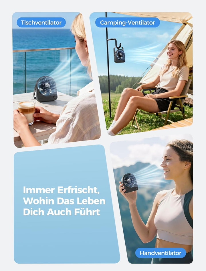 Aecooly Mini Ventilator Tischmodell, Usb-Geladen 4 Windstufen Leise Akku-Ventilator, 10 Stunden Akku