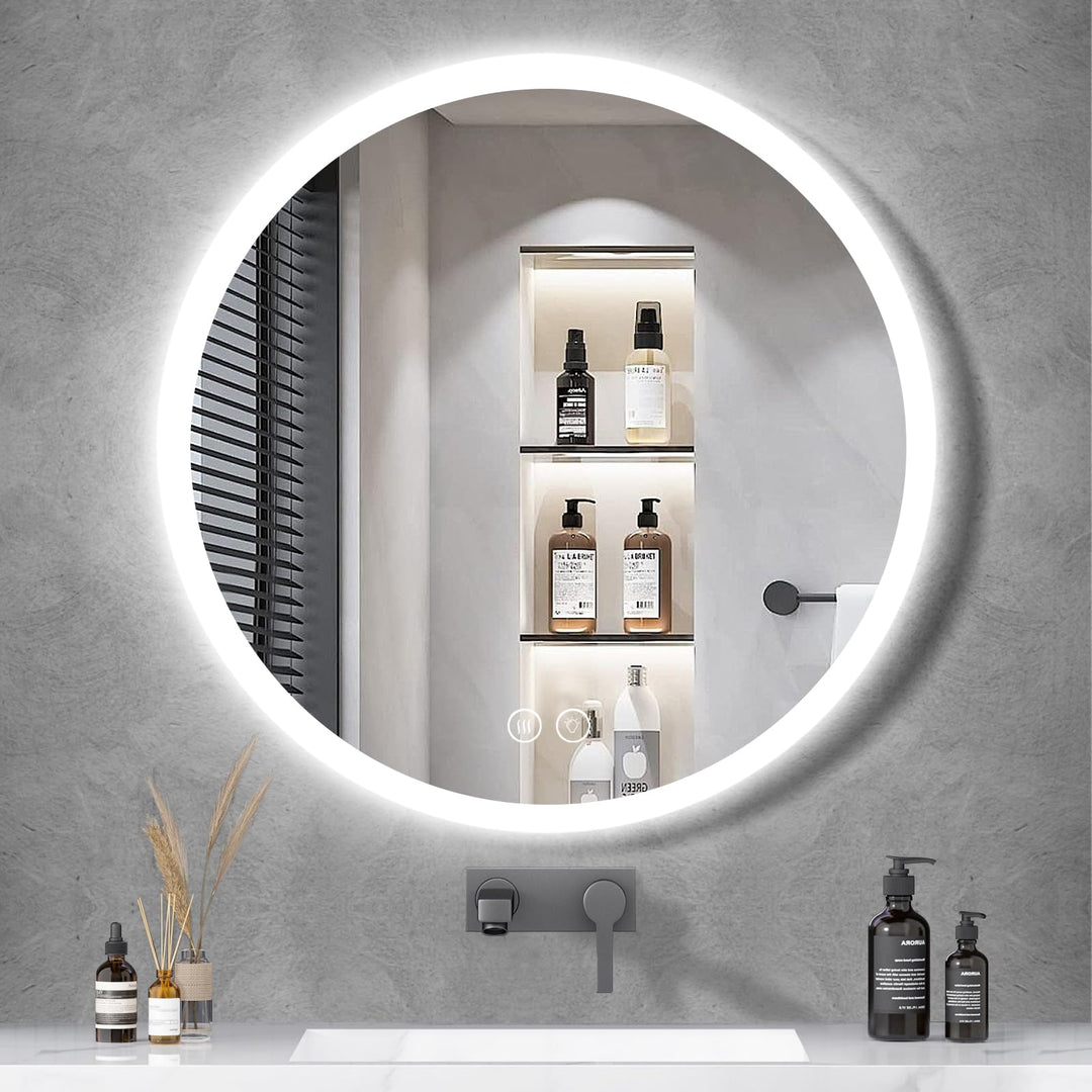 Habison Runder LED Badezimmerspiegel 70cm Bad Wandspiegel Acrylrahmen Lichtkreis Warmweiss/Kaltweiss