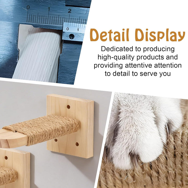 4er-Pack Katzentreppe Wand, Naturholz Kletterwand Katzen, Katzen Kletterwand Set, aus 2cm Massives G