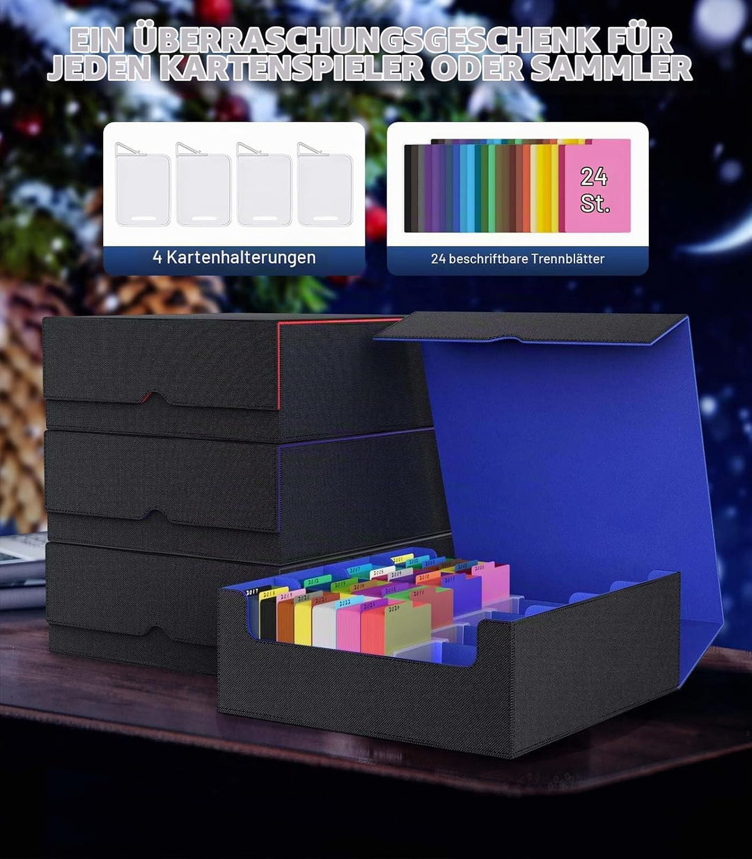 MoKo Sammelkarten Aufbewahrungsbox, 3000+ MTG Deck Box mit 24 bunten Trennwänden &amp; 4 Fächern, Spielk