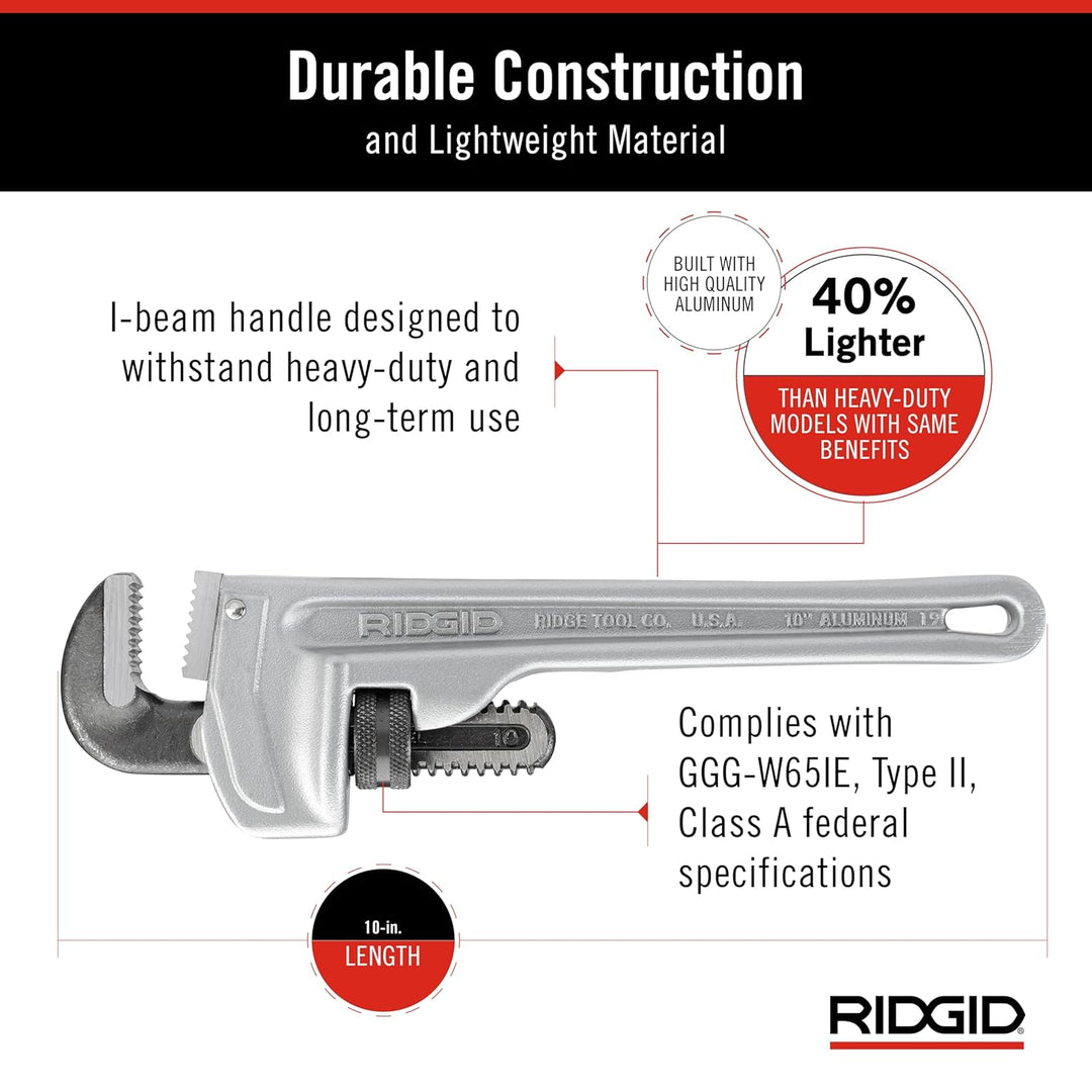 RIDGID 31090 Modell 810 gerade Aluminium-Rohrzange, 10" Sanitär-Schraubenschlüssel 10 inch, 10 inch