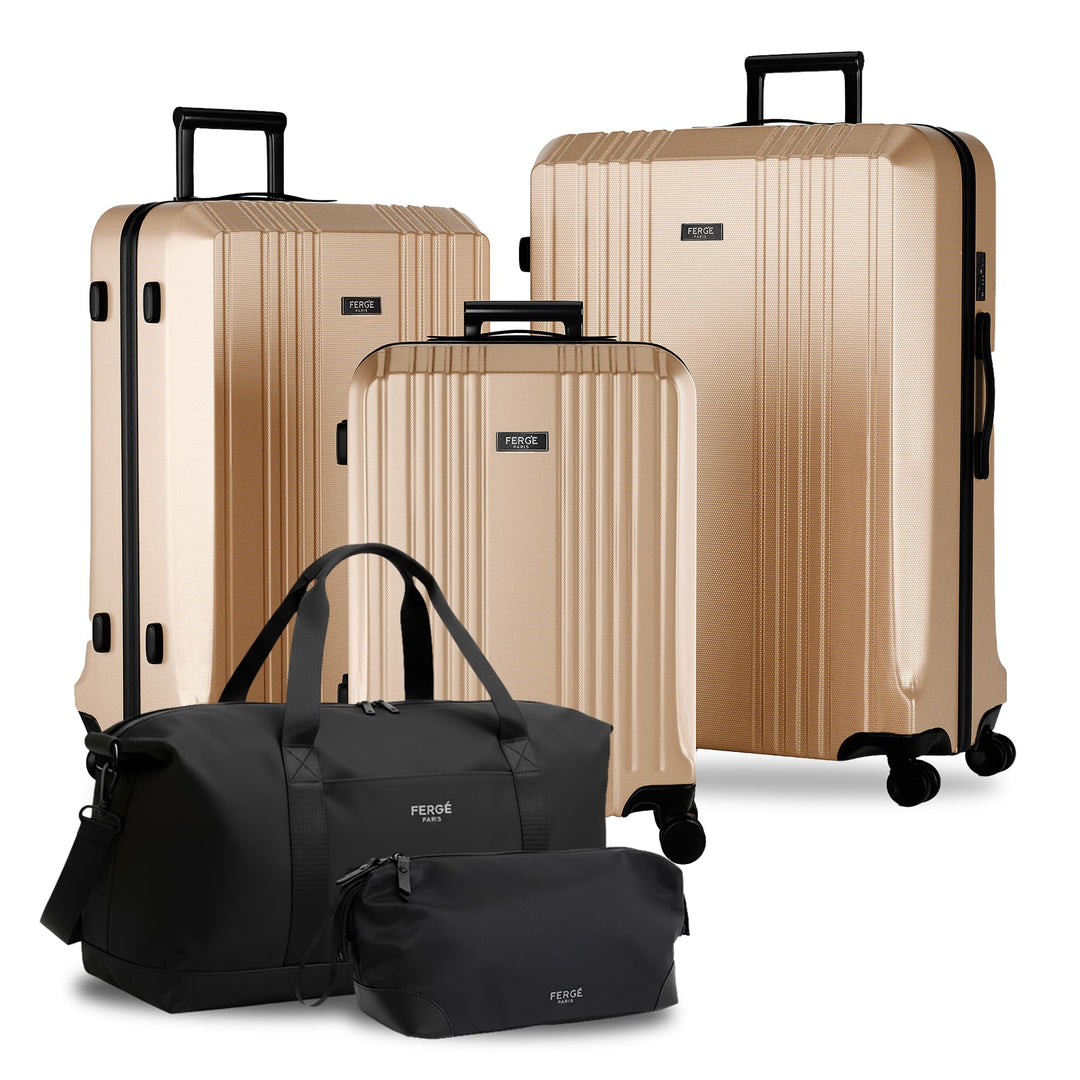 FERGÉ Polycarbonat 5-teilig Koffer Set 77cm, 67cm, Handgepäck Koffer mit Reisetasche Kombi, sehr rob
