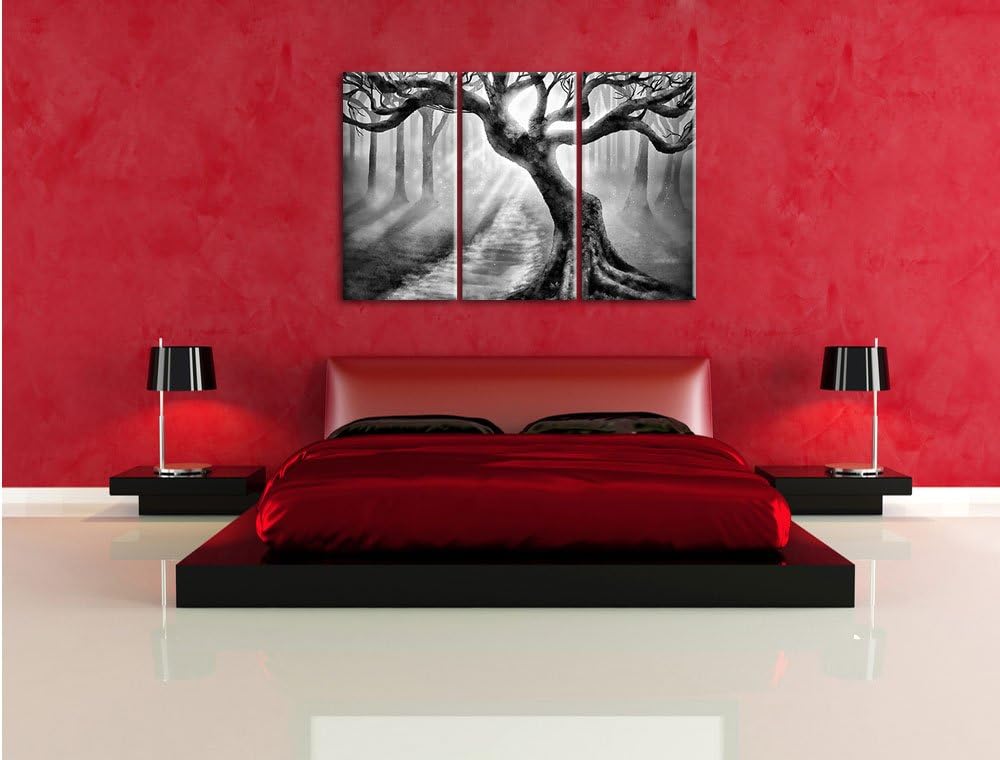 Pixxprint Baum am Waldweg als Leinwandbild/Grösse: 3 Teilig (120x80) cm/Wandbild/Kunstdruck/fertig b