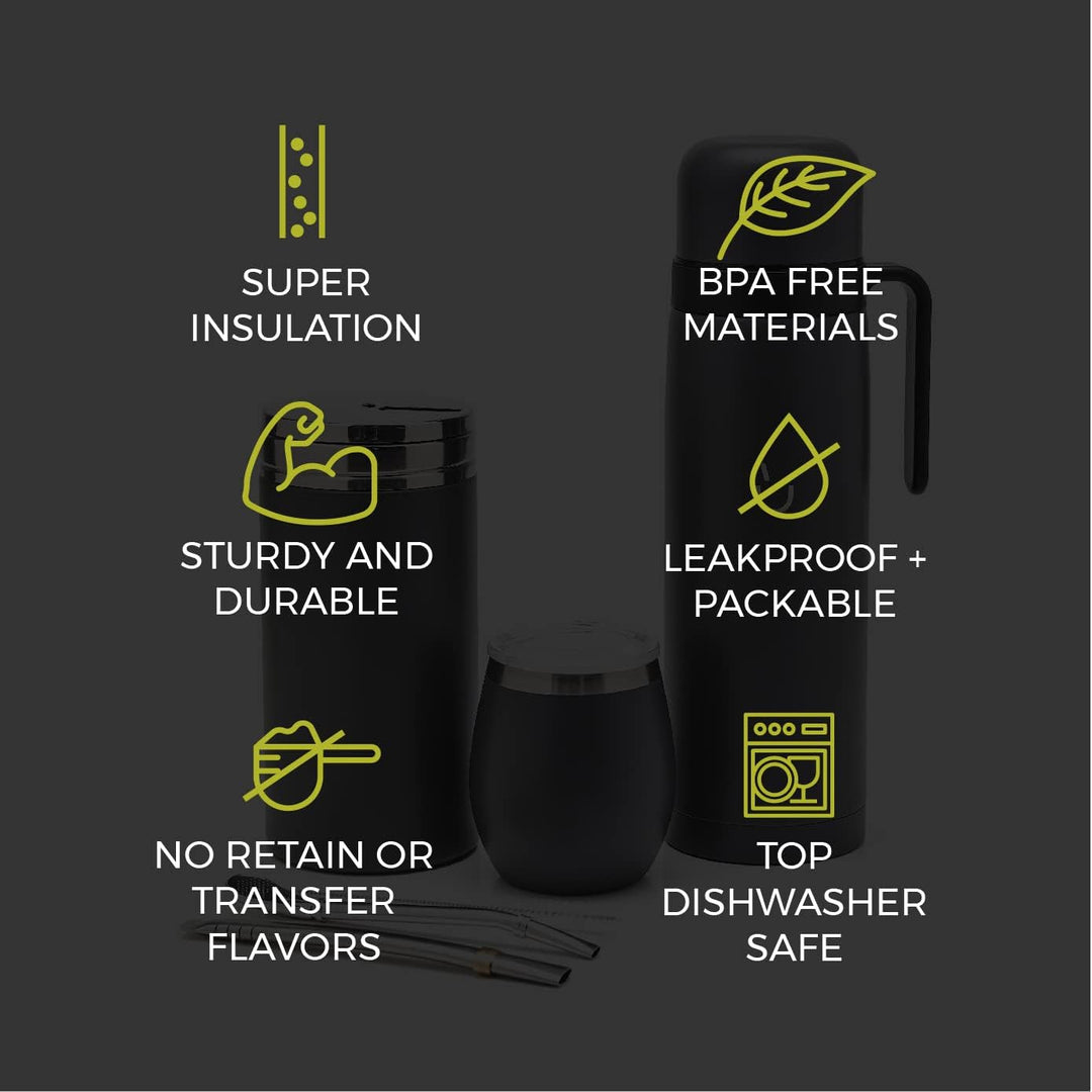BALIBETOV Komplettes Yerba Mate Set – Moderner Mate Gourd, Thermos, Yerba Behälter, zwei Bombillas u