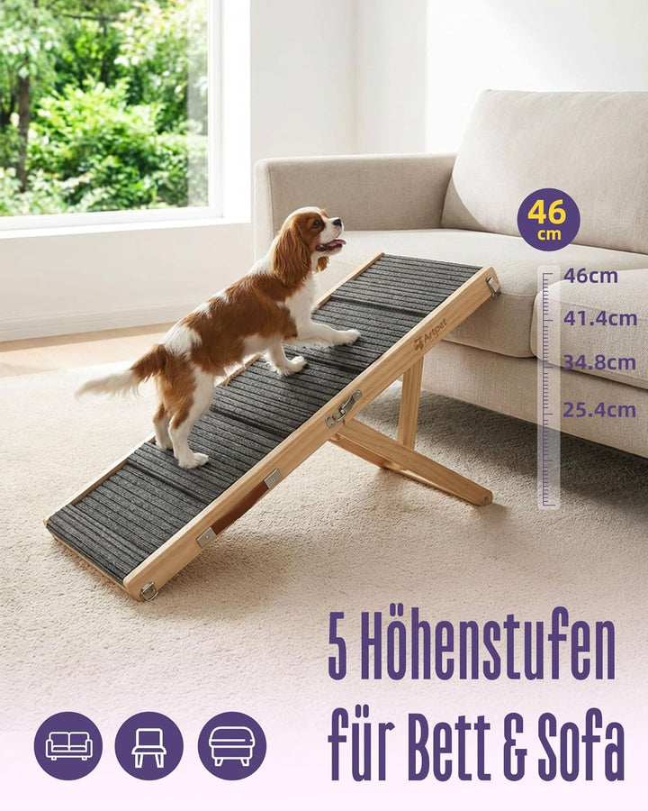 Artpet Hunderampe für Sofa Bett Klappbar Rampe Klappbar für kleine Hunde Katzen Einstellbar 34-53 cm