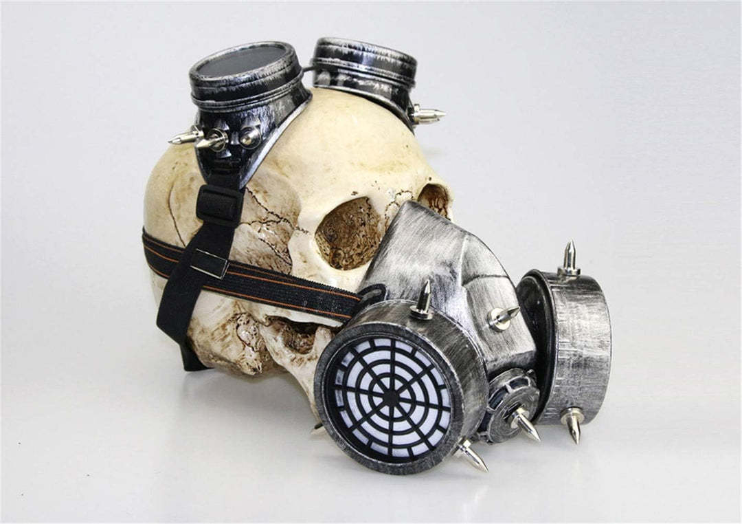 Ulalaza Steampunk Gasbrille Maske Retro Gothic Punk Zombie Soldaten Schädel Maske für Halloween Cosp