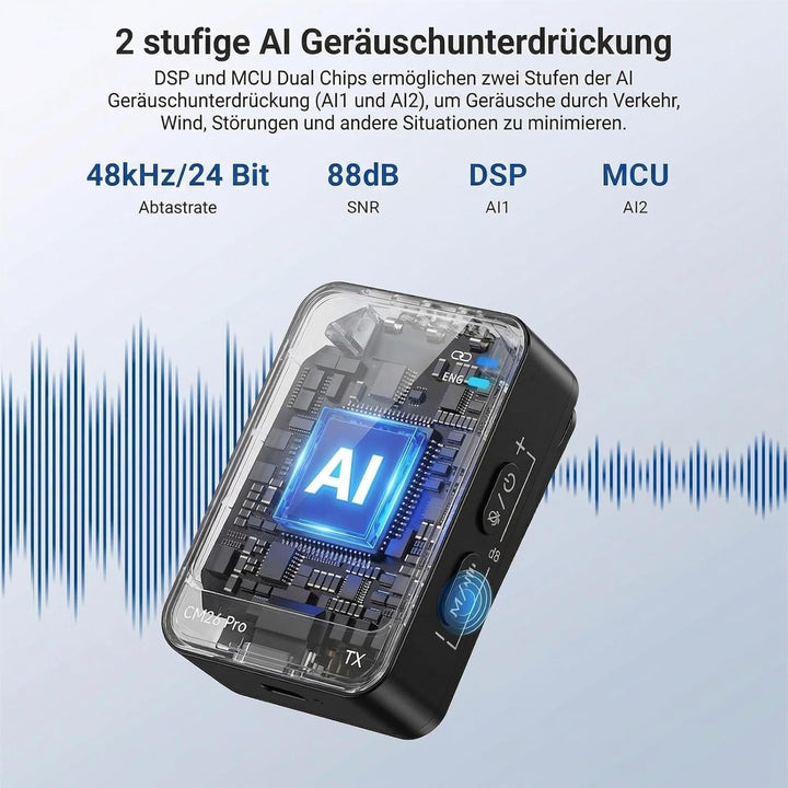 NEEWER CM26 Pro AI Drahtloses Mikrofon kompatibel mit iPhone Android Kameras PCs, Ansteckmikrofon DS