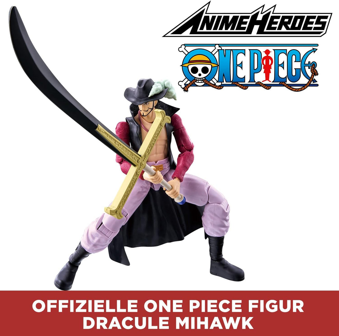 BANDAI – Anime Heroes – One Piece – Dracule Mihawk „Falkenauge“ 17 cm – Bewegliche Anime‑Figur Mihaw