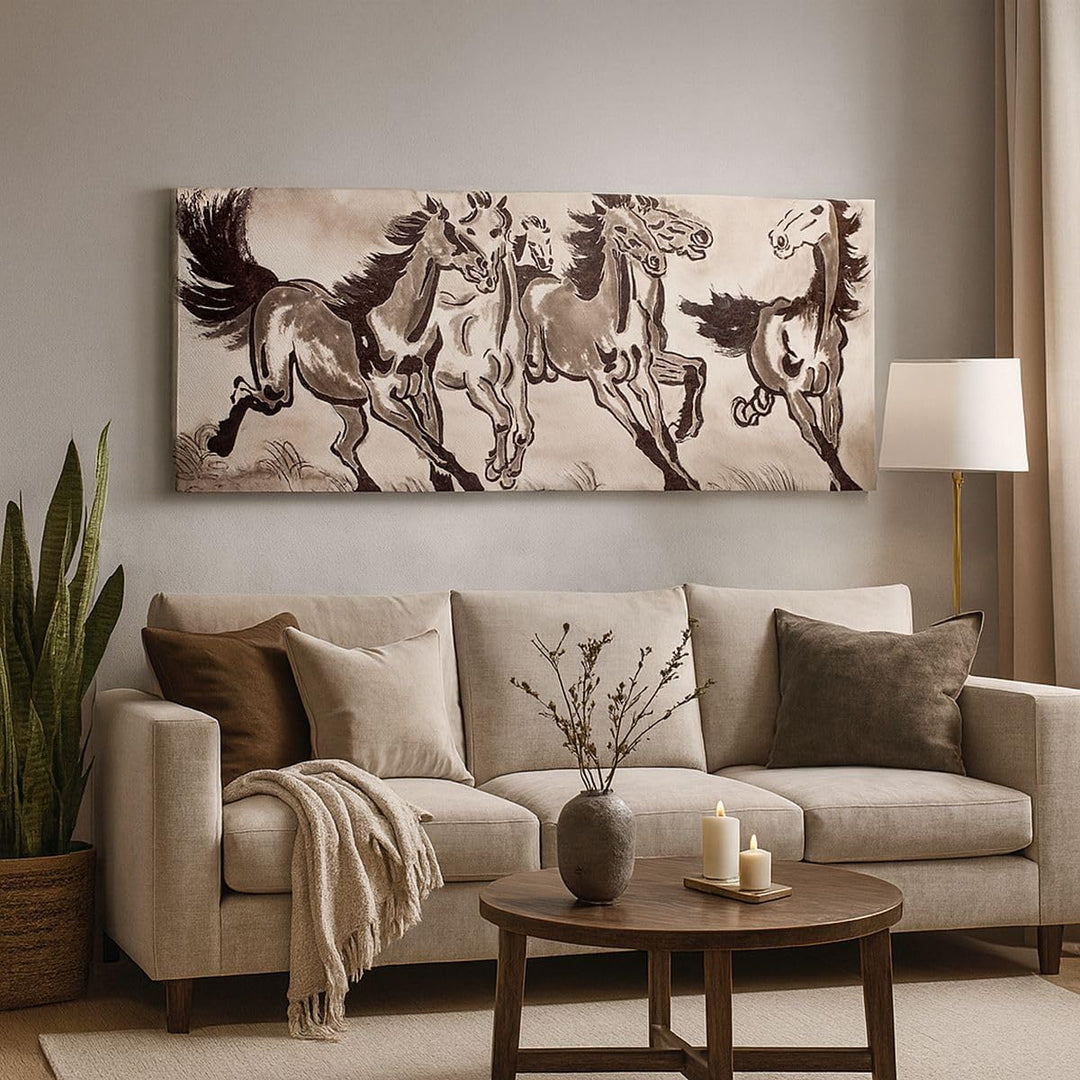 Panorama Bilder auf Leinwand 100x40cm Leinwandbild Pferd Abbildung Natur Gross Wanddeko Bild Schlafz
