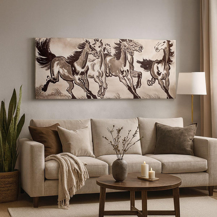 Panorama Bilder auf Leinwand 100x40cm Leinwandbild Pferd Abbildung Natur Gross Wanddeko Bild Schlafz