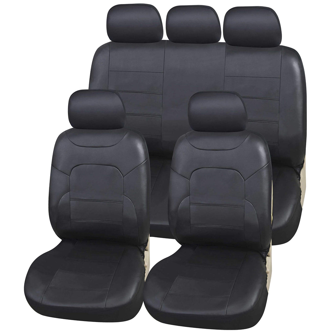 Upgrade4cars Sitzbezüge Auto Leder-Optik Universal Schwarz | Auto-Sitzbezüge Set für Sommer &amp; Winter