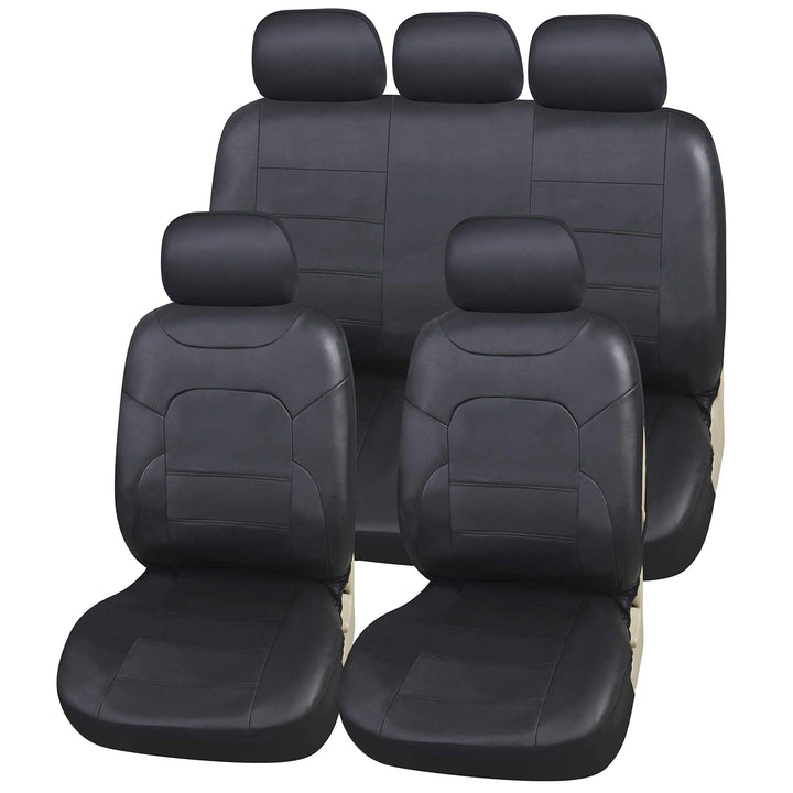 Upgrade4cars Sitzbezüge Auto Leder-Optik Universal Schwarz | Auto-Sitzbezüge Set für Sommer &amp; Winter