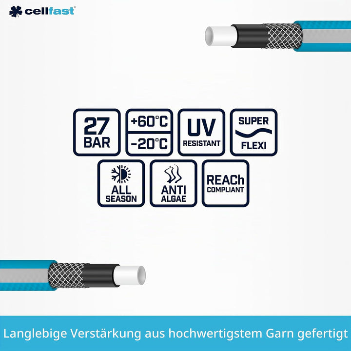 Cellfast Gartenschlauch IDEAL, Strapazierfähig, Flexibel, 4-lagig, Haltbare Kreuzgeflecht, UV und Al