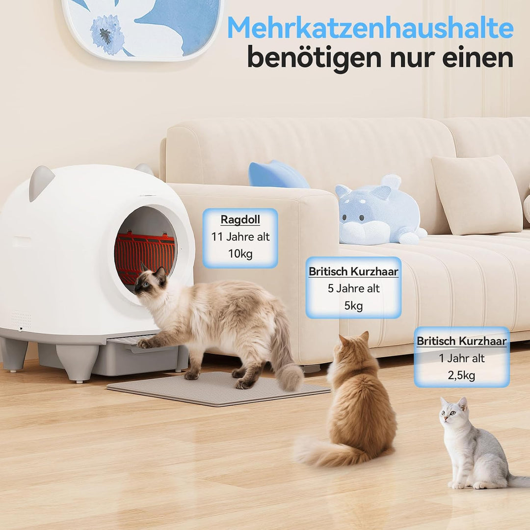 Devoko Selbstreinigendes Katzenklo, 90 l, Elektrisch, mit Müllbeuteln und Matte, Grosse Kapazität, S