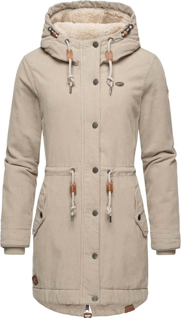 Ragwear Damen Winterjacke Wintermantel Cord-Mantel mit Kapuze Canny Corduroy XS-6XL XL Bone, XL Bone