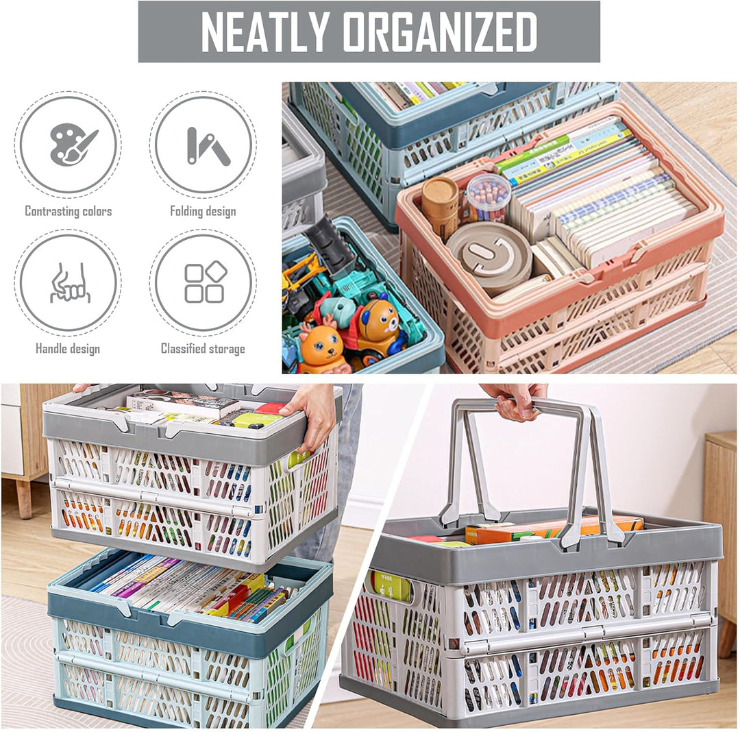 Klappkorb Faltbar, 2er Set Klappbox Klein mit Henkel 10 L Grau, Multifunktionaler Aufbewahrungskorb