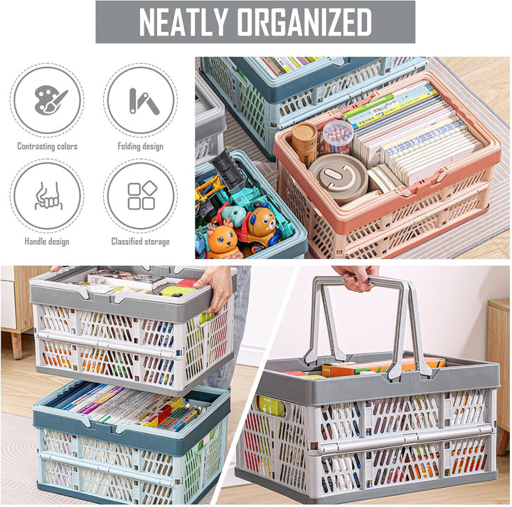 Klappkorb Faltbar, 2er Set Klappbox Klein mit Henkel 10 L Grau, Multifunktionaler Aufbewahrungskorb