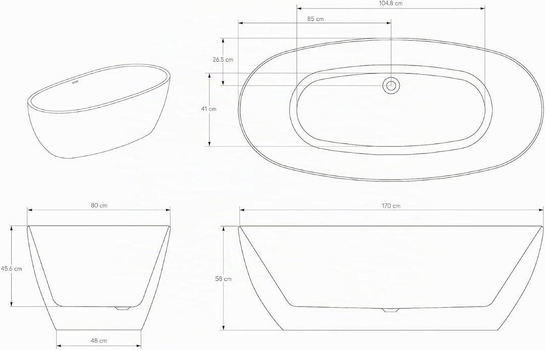 BERNSTEIN Freistehende Badewanne BELAQUA Acryl Weiss glänzend - 170 x 80x 58 cm - 5 Jahre Garantie -