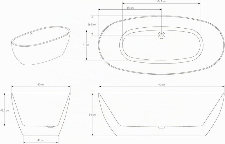 BERNSTEIN Freistehende Badewanne BELAQUA Acryl Weiss glänzend - 170 x 80x 58 cm - 5 Jahre Garantie -