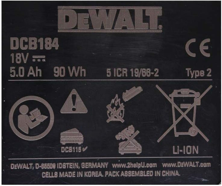DEWALT DCB184 5,0 Ah 18 V XR Lithium-Ionen-Akku + DCB115 Ladegerät, Gelb Werkzeugakkus