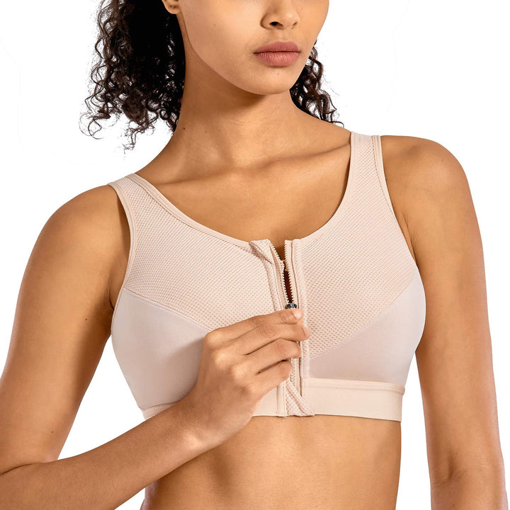 SYROKAN Damen Sport BH Starker Halt - Vorderverschluss Ohne Bügel Und Einlagen für Nach Brust OP Fit