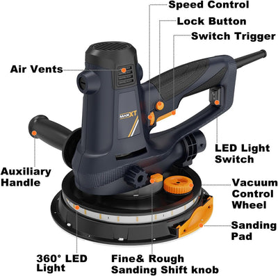 MAXXT Handschleifmaschine für Trockenbau, 810W Elektroschleifmaschine für Wände, 1500-2800RPM variab