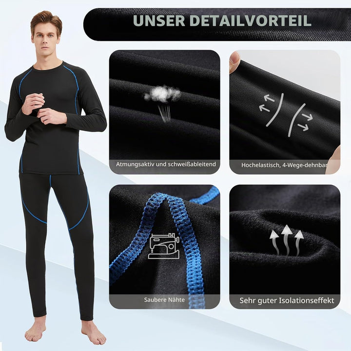 Thermounterwäsche Herren Winter Skiunterwäsche Set Atmungsaktiv Funktionsunterwäsche, Gr.S-XXL, M Bl