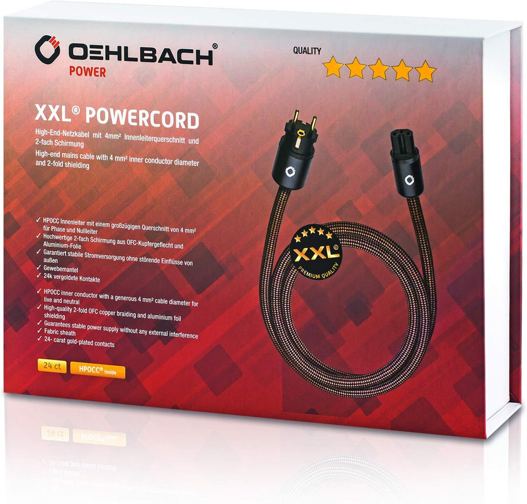 Oehlbach XXL Powercord - High End Stromkabel - HPOCC Netzkabel mit 4mm² Innenleiterquerschnitt & 2-F