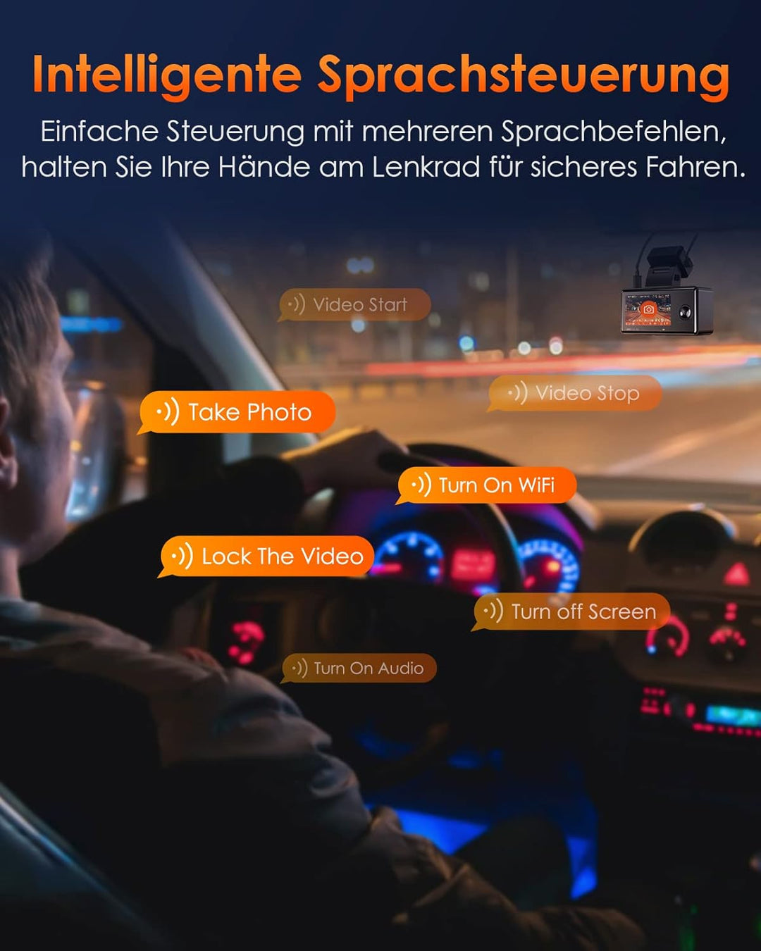 VANTRUE E3 3 Lens Dashcam 5GHz WiFi mit Sprachsteuerung , 1944P + dual 1080P Vorne Hinten Auto Kamer